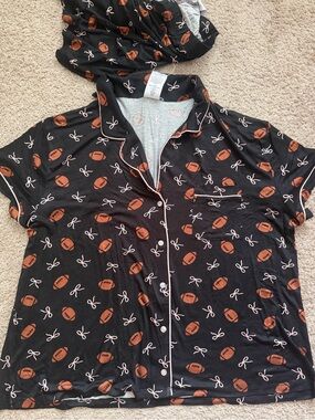 Serra Black and Brown Football-Print Short Pajama Top